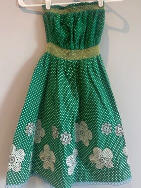 Green Polka Dot Floral Strapless Dress, Size S